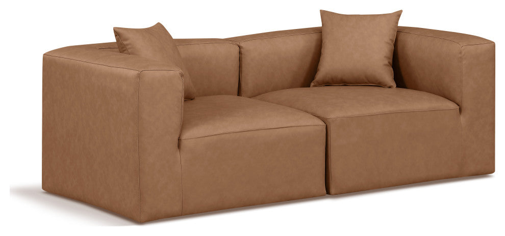Cube Upholstered Modular Sofa, Brown, 2-Piece: 2 Corner Chair, Vegan Leather