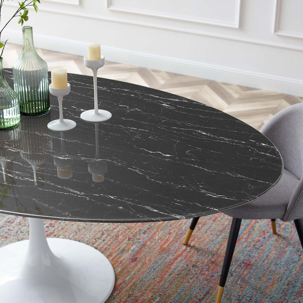 Lippa 78" Oval Artificial Marble Dining Table White Black -5198