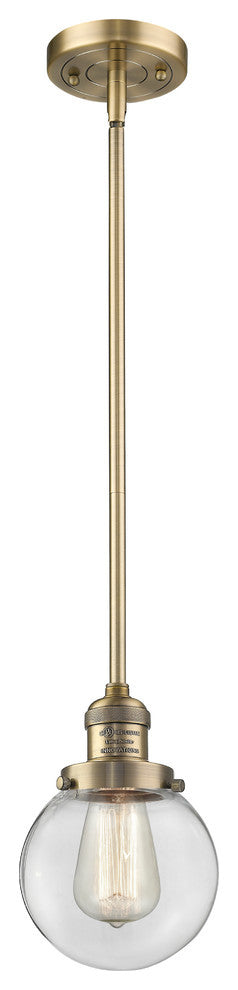 Beacon LED Mini Pendant, Brushed Brass, Glass: Clear