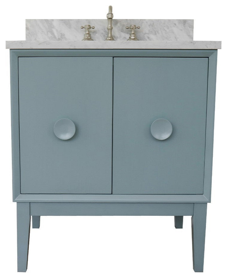 31" Single Vanity, Aqua Blue Finish With White Carrara Top