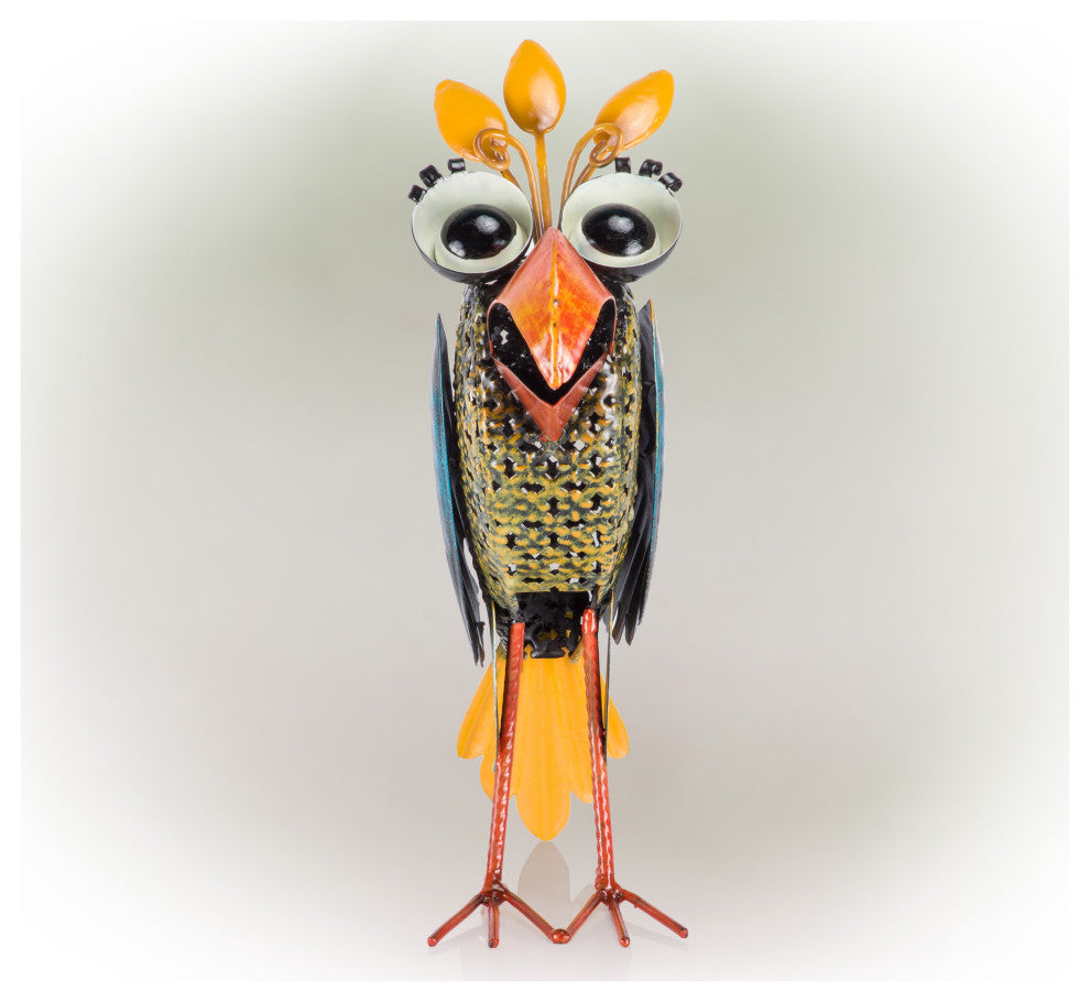 Quirky Metal Wide-Eyed Yellow Chest Bird Decor