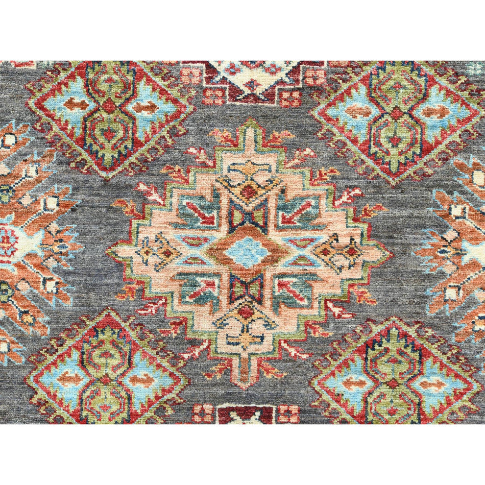 Stone Gray, Extra Soft Wool, Hand Knotted Afghan Super Kazak Rug, 10'3"x13'10"
