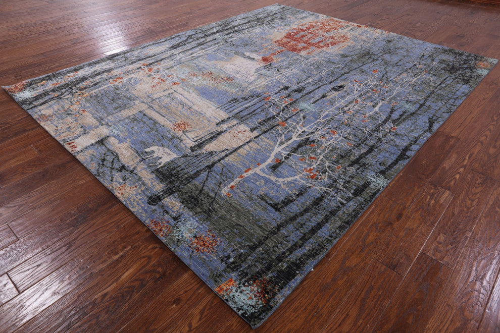 8' 0" X 9' 11" Modern Urban Design Wool and Silk Hand Knotted Rug Q7181