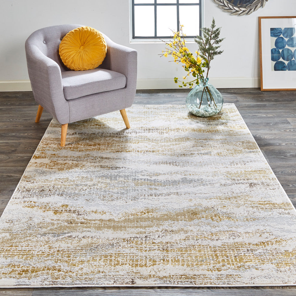 Weave & Wander Tripoli Lux Modern Rug, Gold/Gray, 6'7"x9'6"