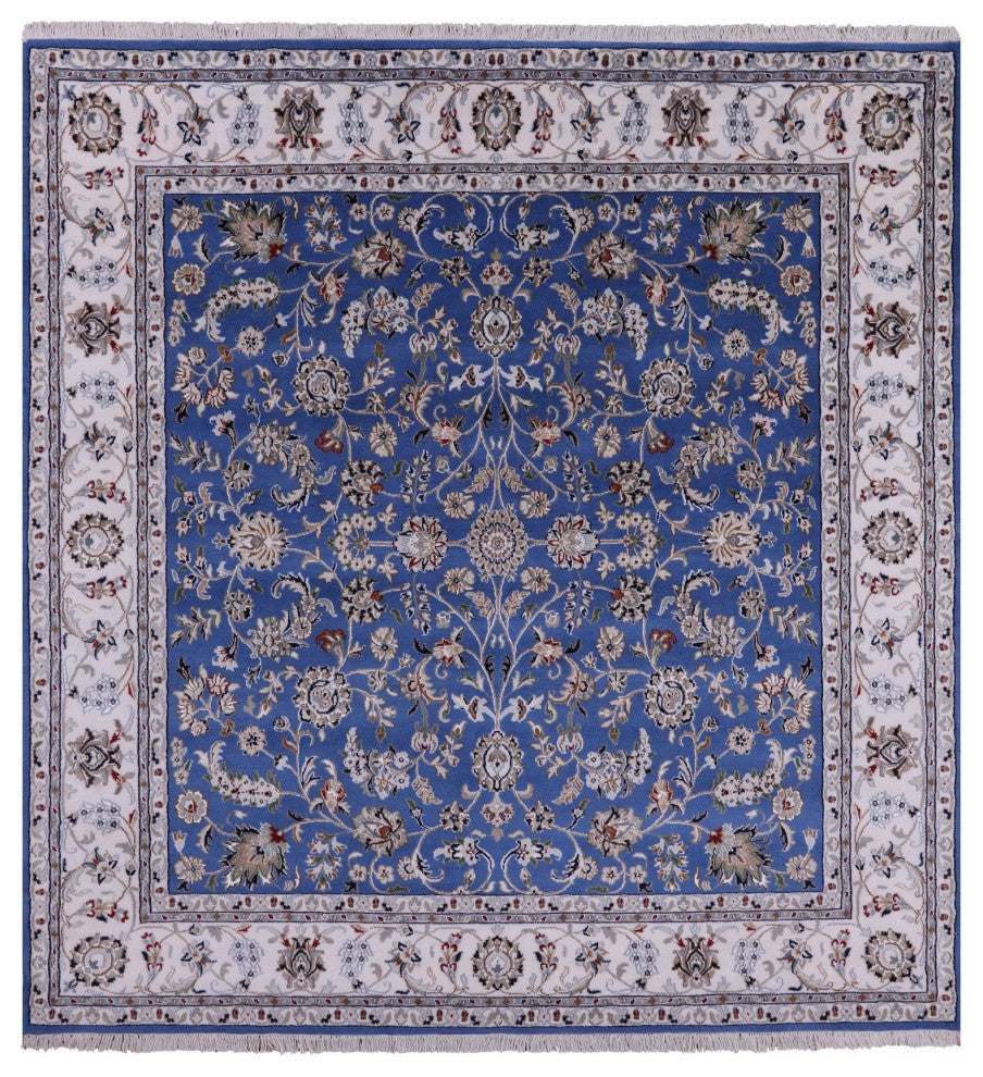7' Square Wool and Silk Persian Nain Hand Knotted Rug Q11620