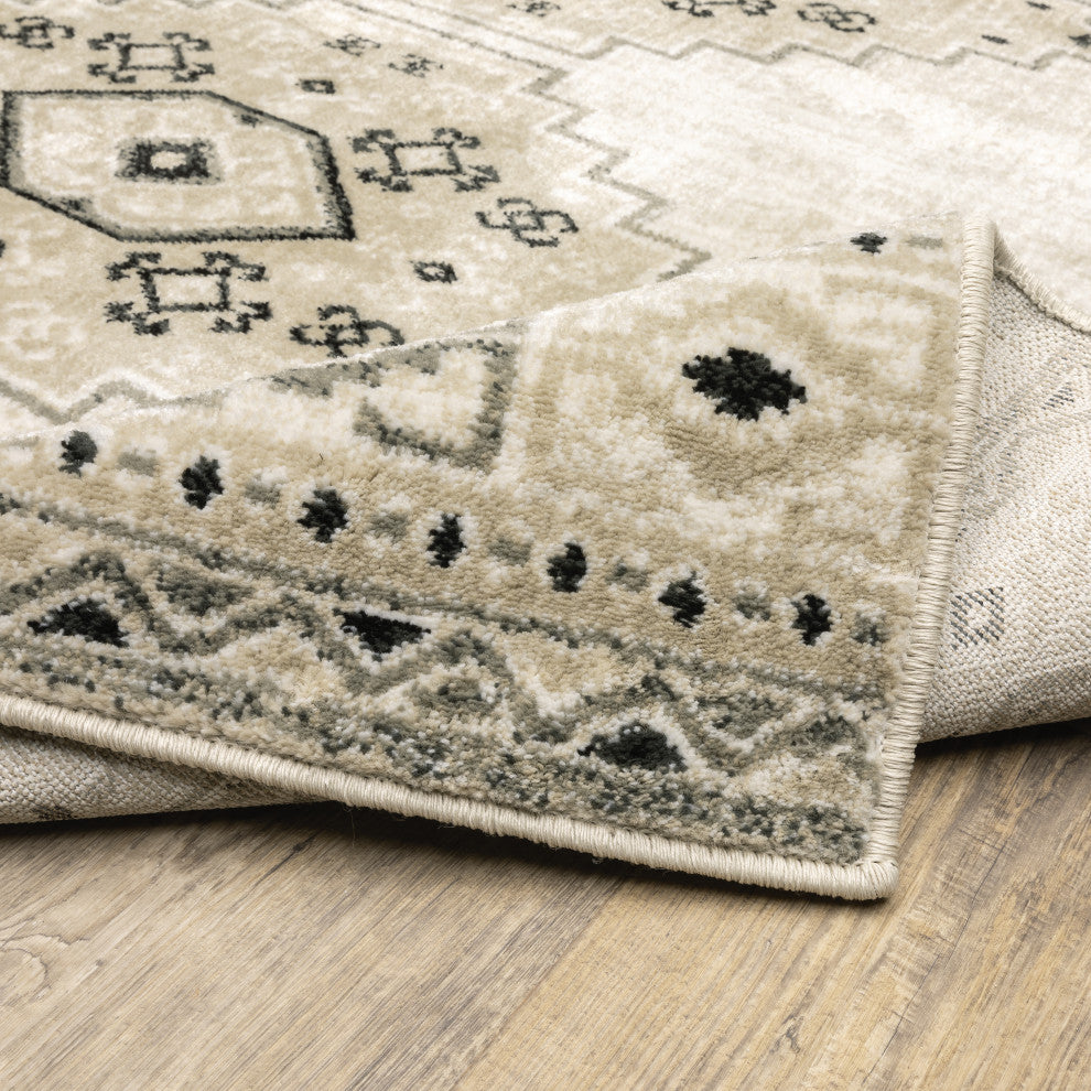 Garson Border Diamonds Area Rug, Ivory, 9'10"x12'10"