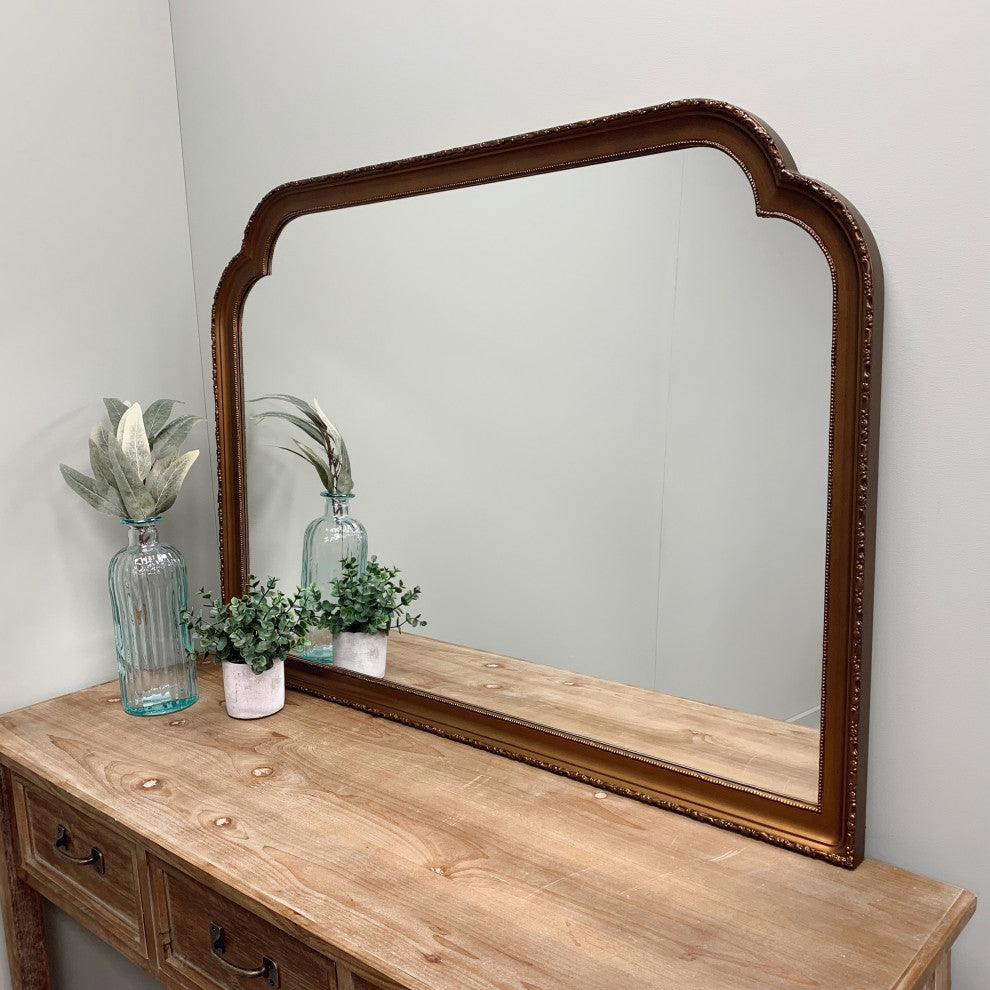 Angelina Framed Mantel Mirror, Clover Cathedral, 38.6"x27.6", Autumn Bronze
