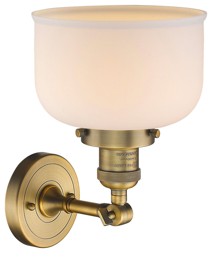 Large Bell 1-Light LED Sconce, Brushed Brass, Glass: Matte White Cased