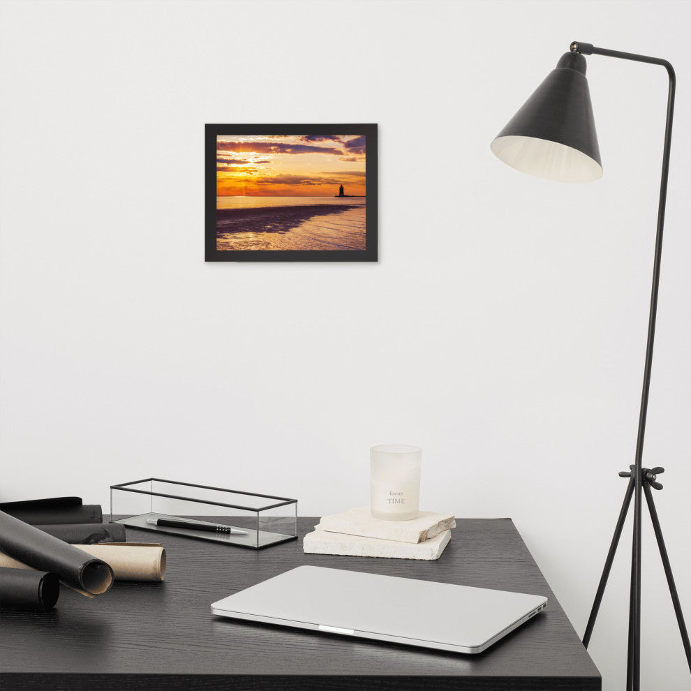 Cape Henlopen at Sunset Coastal Landscape Framed Photo Paper Wall Art Prints, Black, 8" X 10"