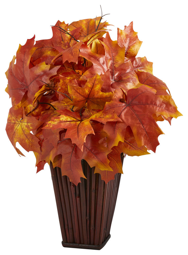 19" Autumn Maple Leaf Artificial Plant, Decorative Planter