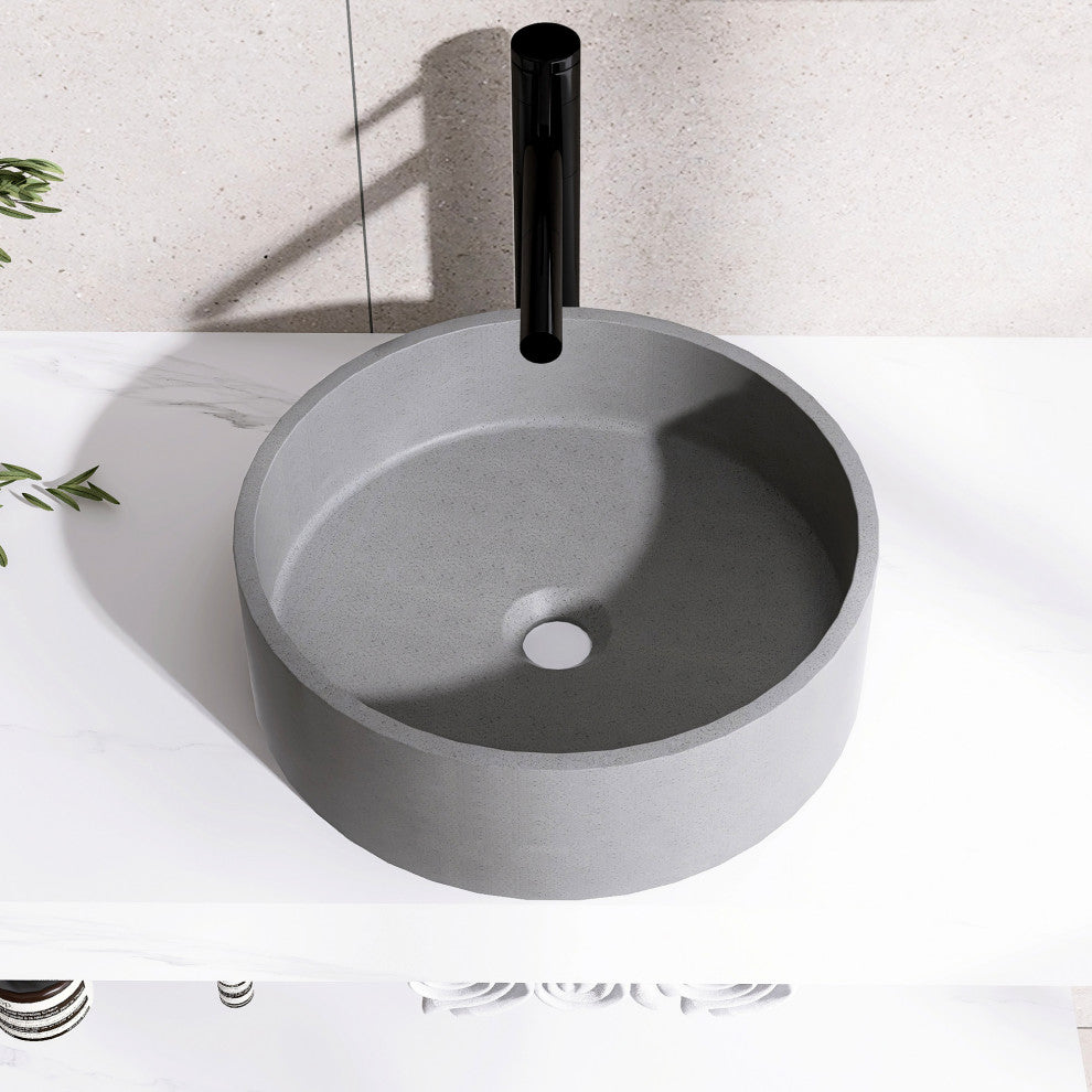 Dark Grey Round Concrete Vessel Bathroom Sink