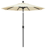 7.5' Matted Black Push-Button Tilt Crank Aluminum Umbrella, Canvas Sunbrella