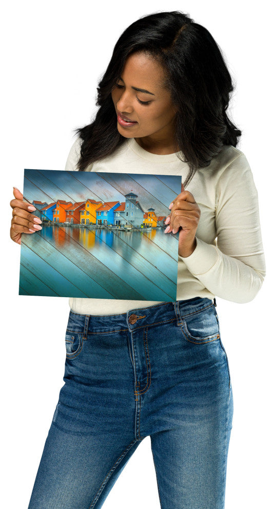 Faux Wood Blue Morning at Waters Edge Groningen Unframed Wall Art Prints, 8" X 10"