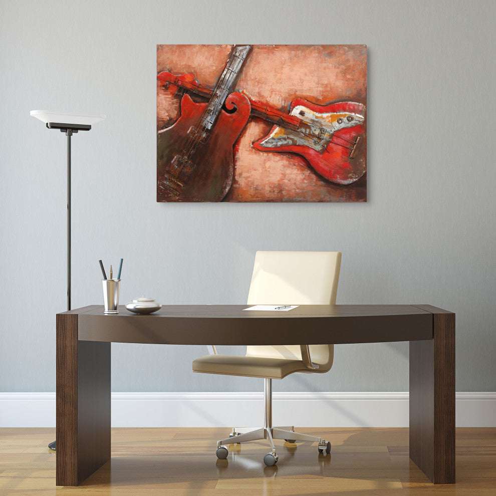 "Acustica" Guitar Wall Art Primo Mixed Media Hand Painted Iron Wall Sculpture