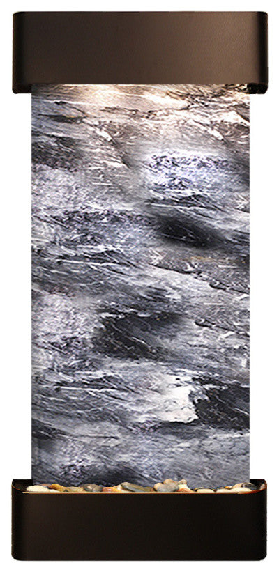Cascade Springs Water Fountain, Black Spider Marble, Blackened Copper, Round