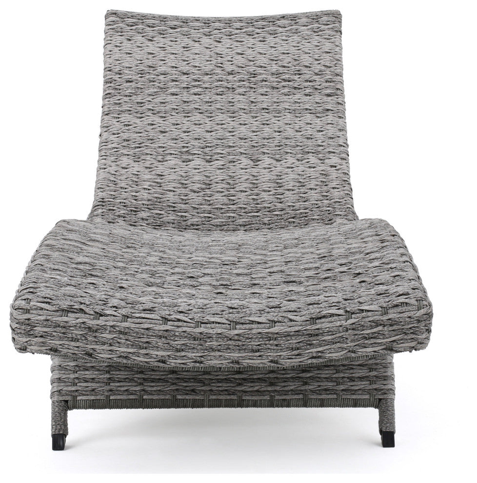 GDF Studio Crystal Outdoor Gray Wicker Chaise Lounge and Table, Set of 2