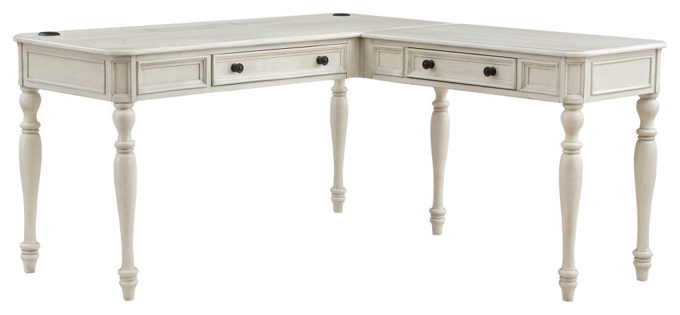 Country Meadows L-Shape Desk With Power, Antique White