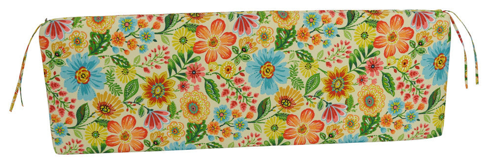 57"X19" Patterned Outdoor Spun Polyester Bench Cushion, Gregoire Chamomile