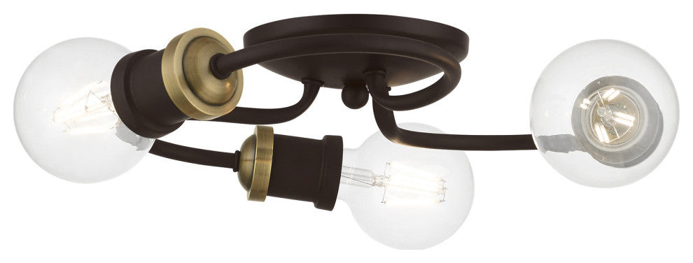 Bromley 3 Light Bronze With Antique Brass Accents Flush Mount