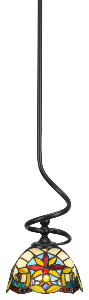 Capri 1-Light Mini Pendant with Hang Straight Swivel, Matte Black/Earth Star Art