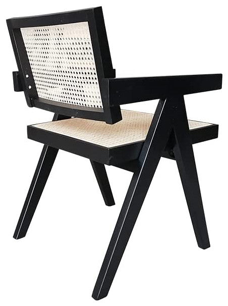 First of a Kind Rattan Cane Dining Chair Wooden Frame Accent, Black