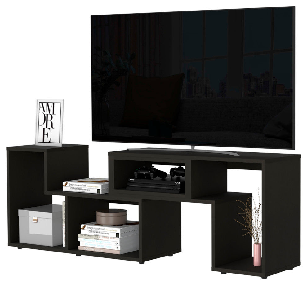 Harmony Extendable TV Stand with Multiple Shelves, Black