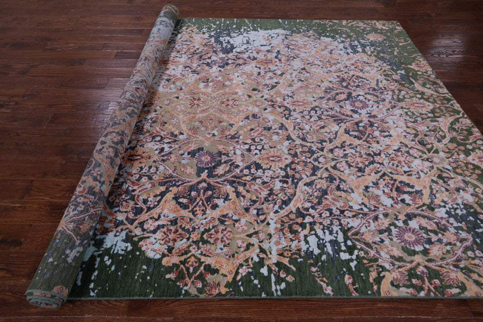 8' 0" X 10' 6" Modern Hand-Knotted Wool and Silk Rug Q11810