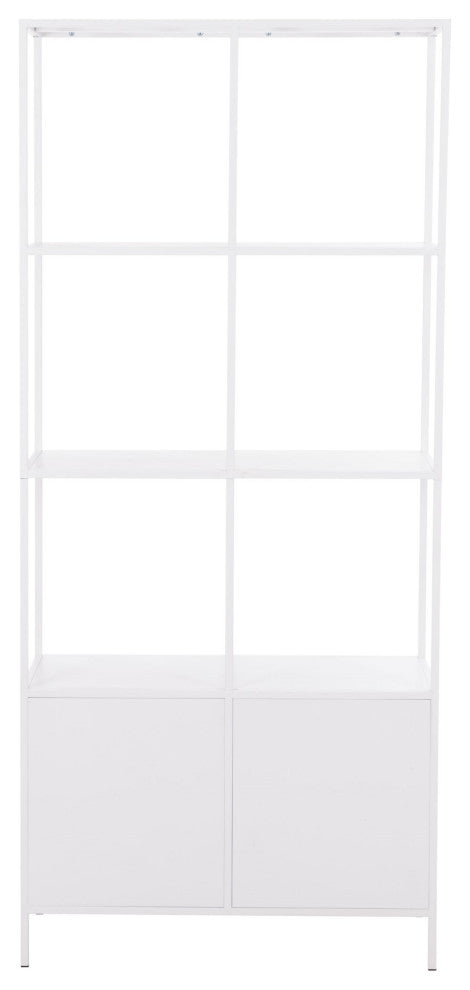 Bookcase Wall Shelf Rack, Steel Metal, White, Gold, Lounge Lobby Hospitality