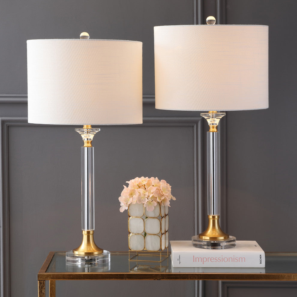 Mark Crystal and Metal LED Table Lamp, Clear and Brass Gold, Set of 2, 28"