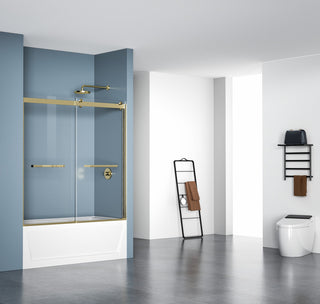 Home Living 60X60 Frameless Double Sliding Tub Door, Brushed Gold
