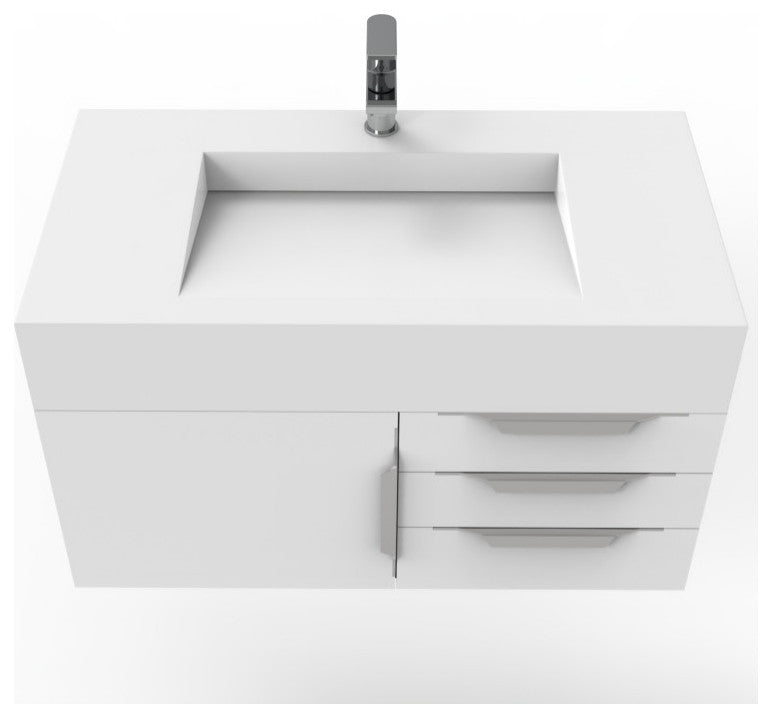 CastelloUSA Nile 36" Wall Mounted Vanity Set, White, White Top, Brushed Nickel