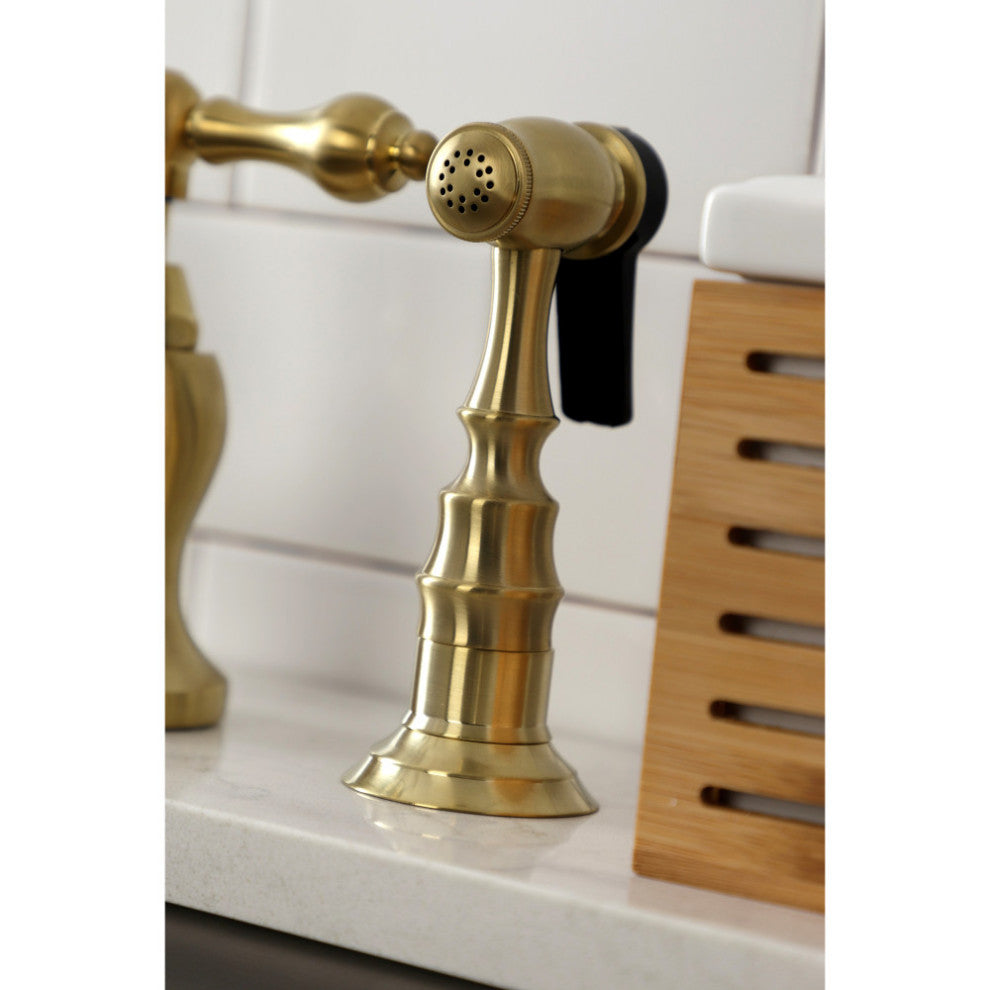 KS7757ALBS Country Kitchen Bridge Faucet With Brass Sprayer, Brushed Brass