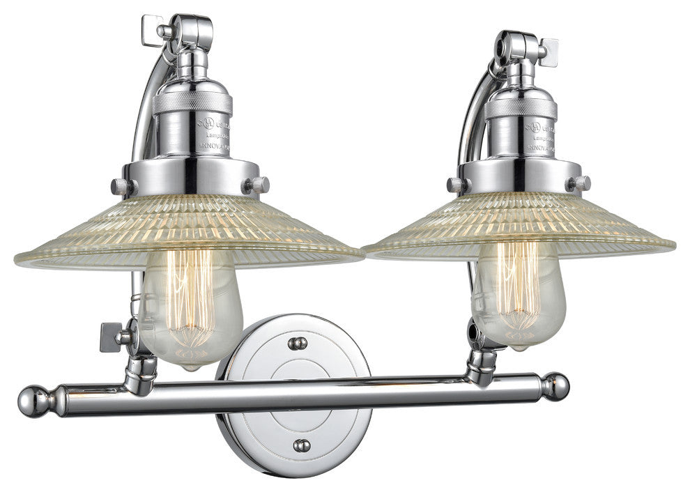 2-Light Halophane 18" Bath Fixture, Polished Chrome