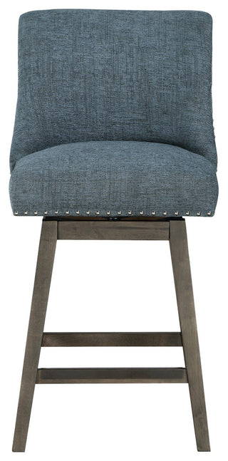 Granville 26" Swivel Counter Stool  in Navy Fabric with Gray Legs
