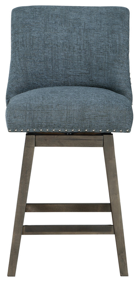 Granville 26" Swivel Counter Stool  in Navy Fabric with Gray Legs