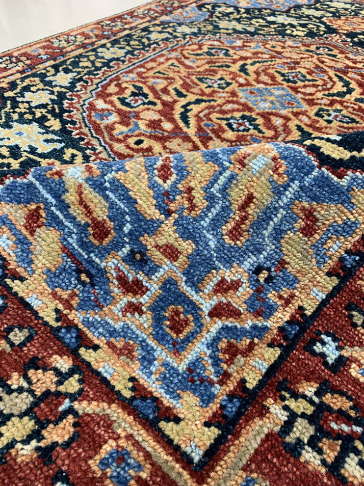 Hand-Knotted Wool Navy/Red Traditional Classic Oushak Rug, 6'x9'
