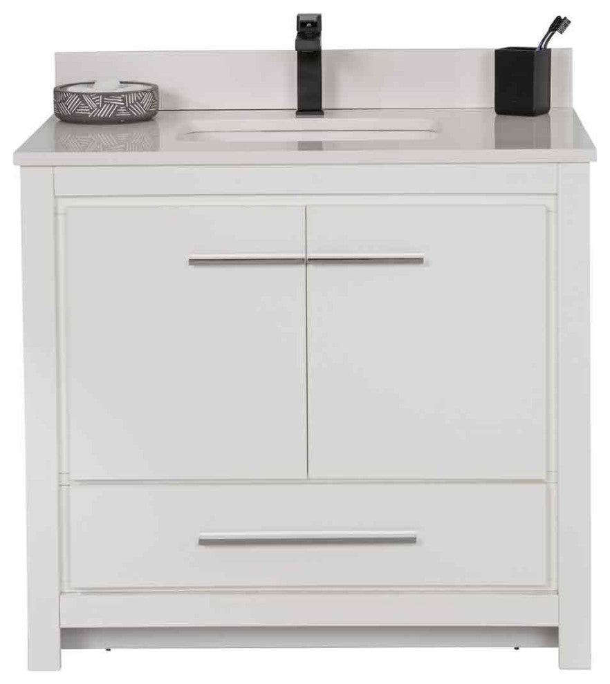 Mila Collection 36" Bathroom Vanity With Sink, Mirror, Countertop, Snow White