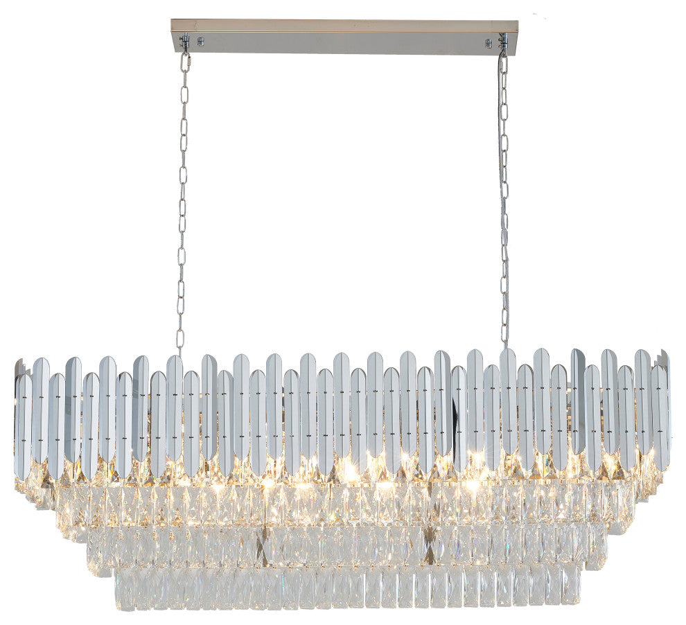 14-Light Chrome Stainless Steel Chandelier With Clear Crystal