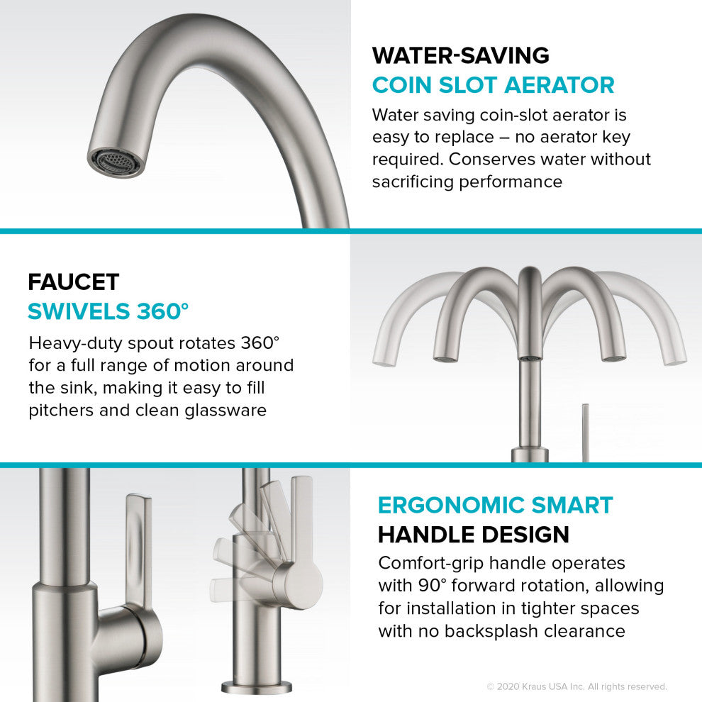 Oletto 1-Hole Kitchen Bar Faucet Spot Free SFS, Model KPF-2822SFS