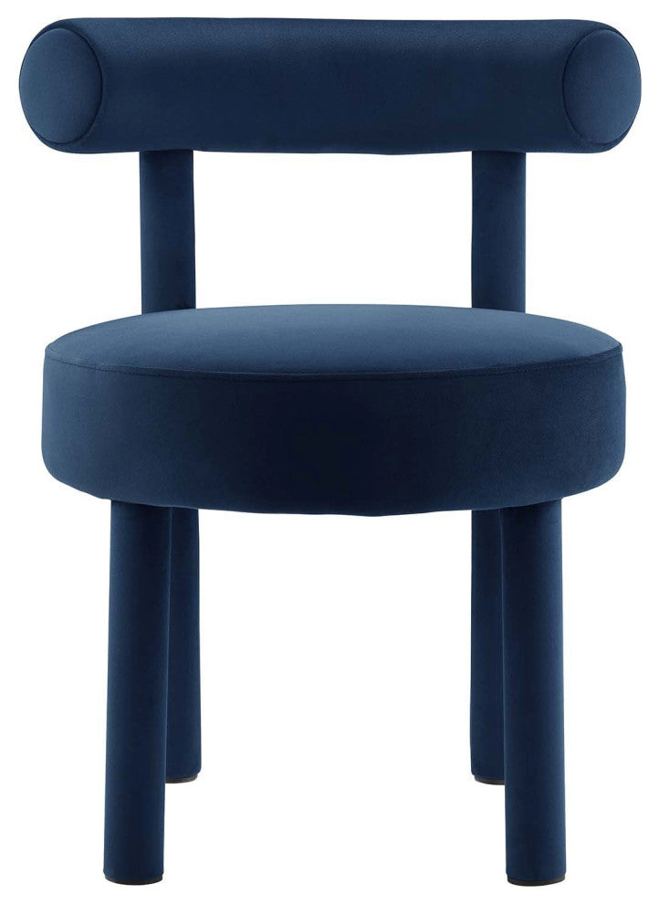 Toulouse Performance Velvet Dining Chair, Curved Round Bolster Side Chair, Blue