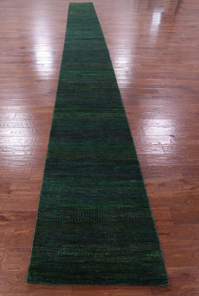 2' 6" X 25' 8" Runner Hand Knotted Super Savannah Gabbeh Wool and Silk Rug Q8616