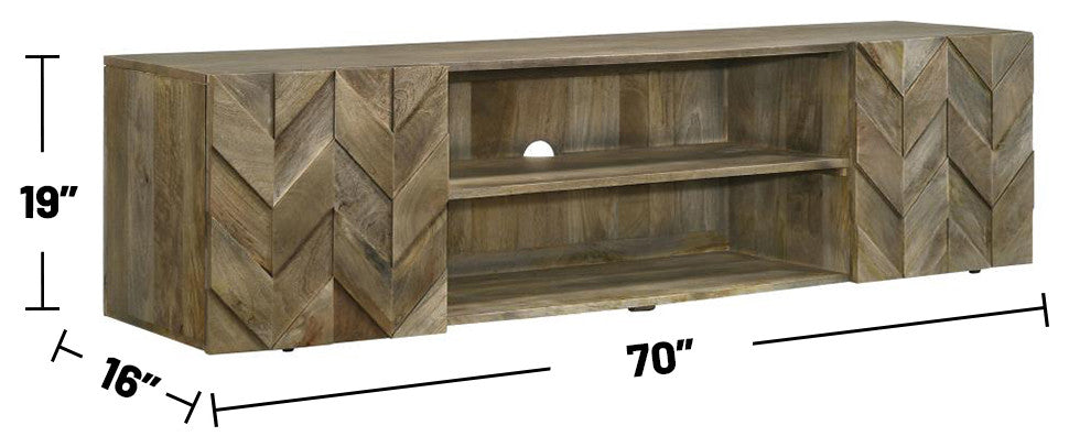 2 Doors Wooden TV Stand Media Console, Mango Brown