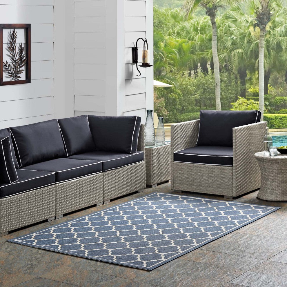 Area Rug Floor Carpet, Indoor Outdoor, Moroccan, Rectangular, 9x12, Blue Beige