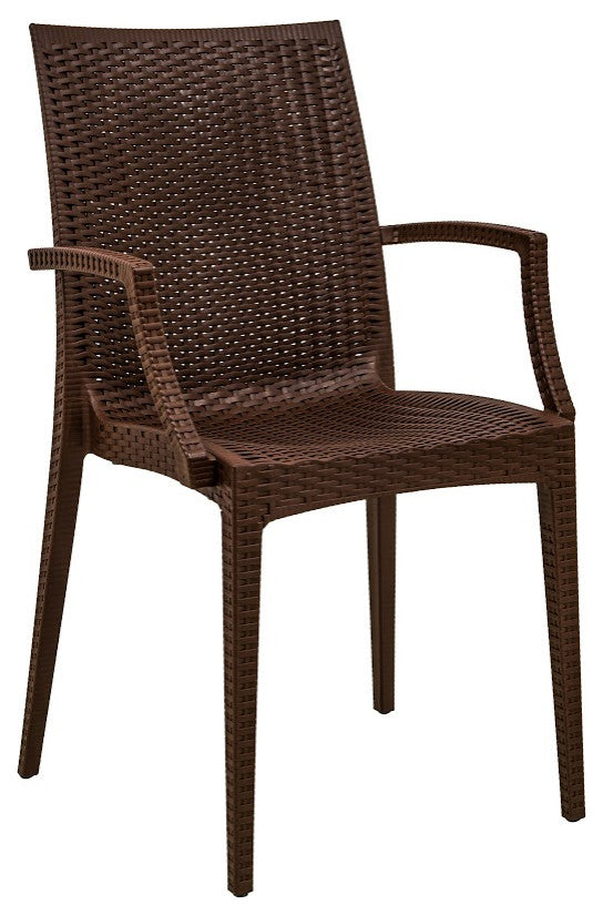LeisureMod Mace 7-Piece Dining Set with 4 Side Chairs 2 Arm Chairs, Brown