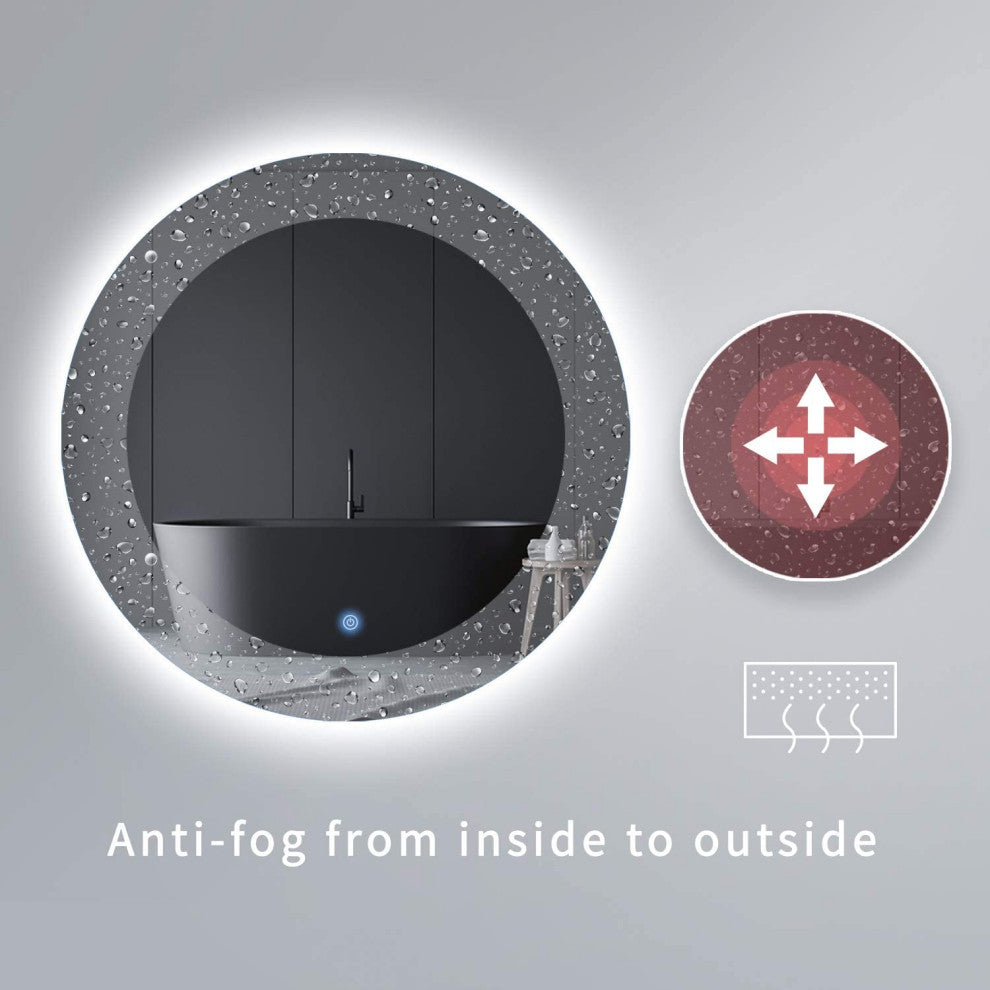 24Inch Round Backlit Frameless Anti-fog Dimmable LED Mirror