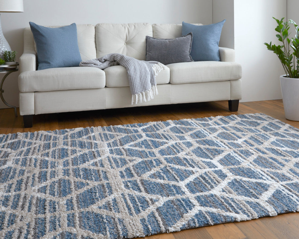 Weave & Wander Caide Contemporary Rug, Blue, 10'x14'
