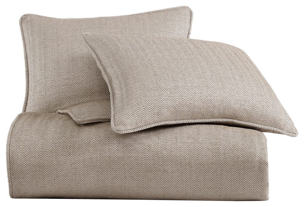 Chenille Herringbone Comforter Set, Super King, Sand, 3PC