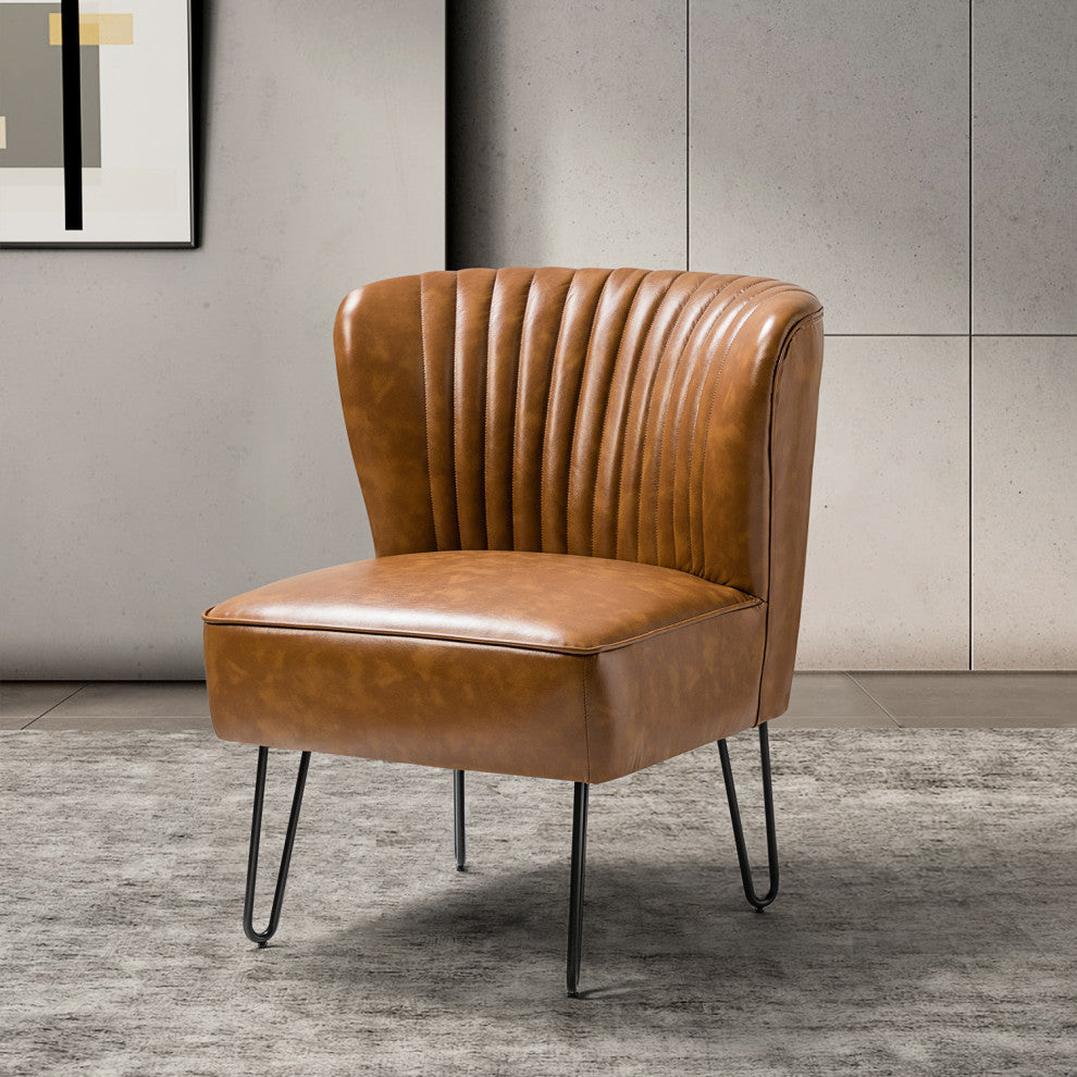 Upholstered Accent Side Chair With Tufted Back, Camel
