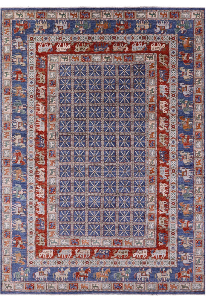 10' X 14' 1" Antiqued Pazyryk Historical Design Hand Knotted Wool Rug - Q14578