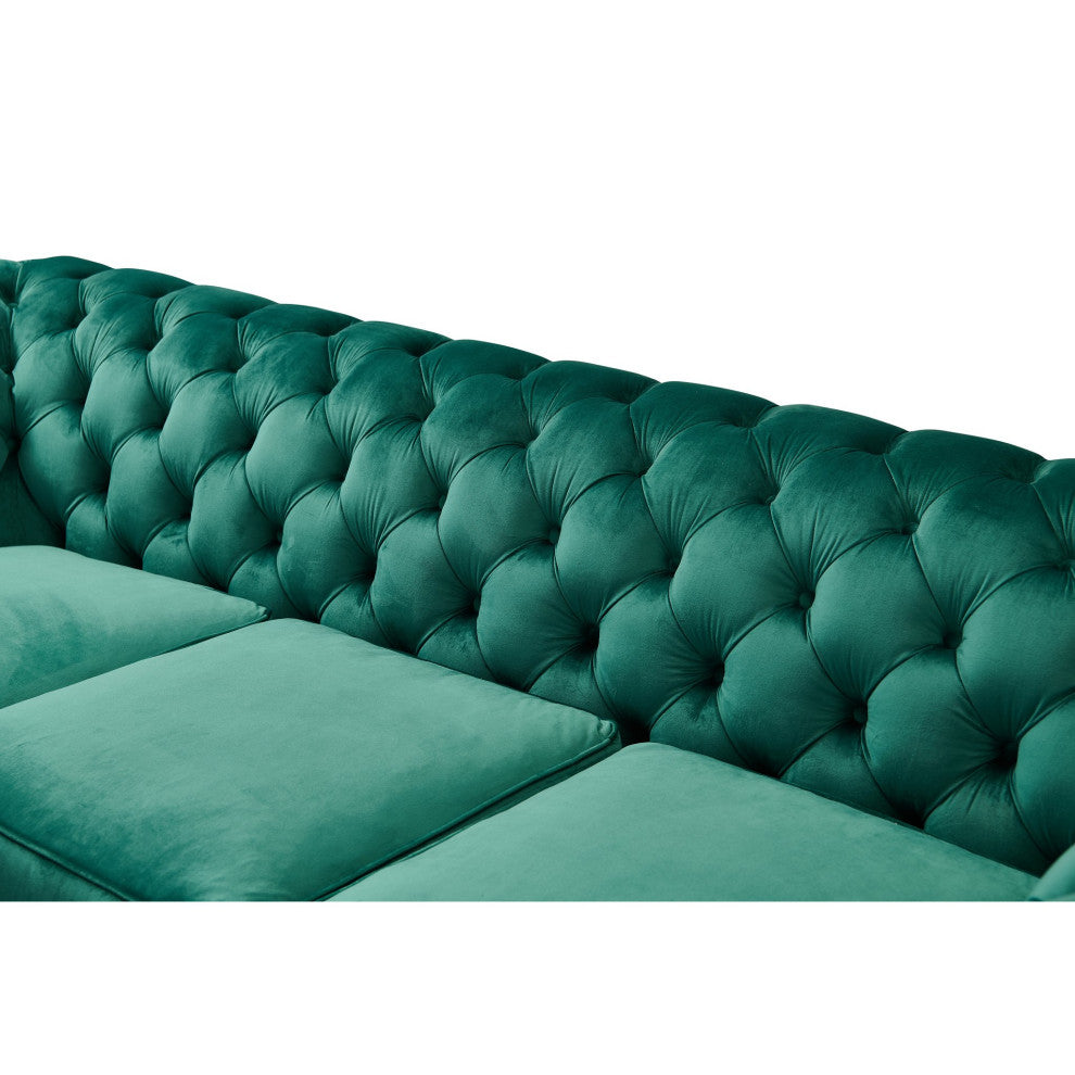 Peyton Sloped Arm Chesterfield Sofa Green Velvet